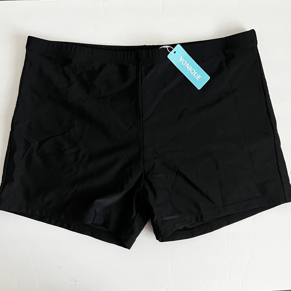 YONIQUE Black Swim Shorts Bottoms Slides L NWT - Picture 2 of 7